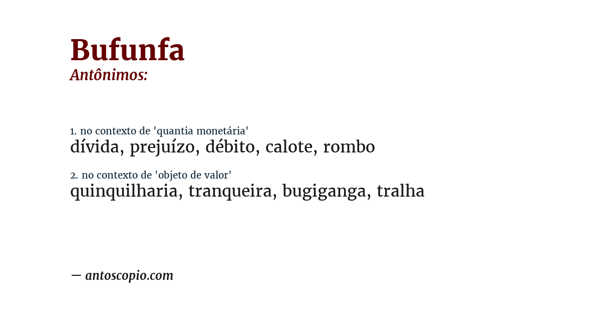 Antônimo de bufunfa