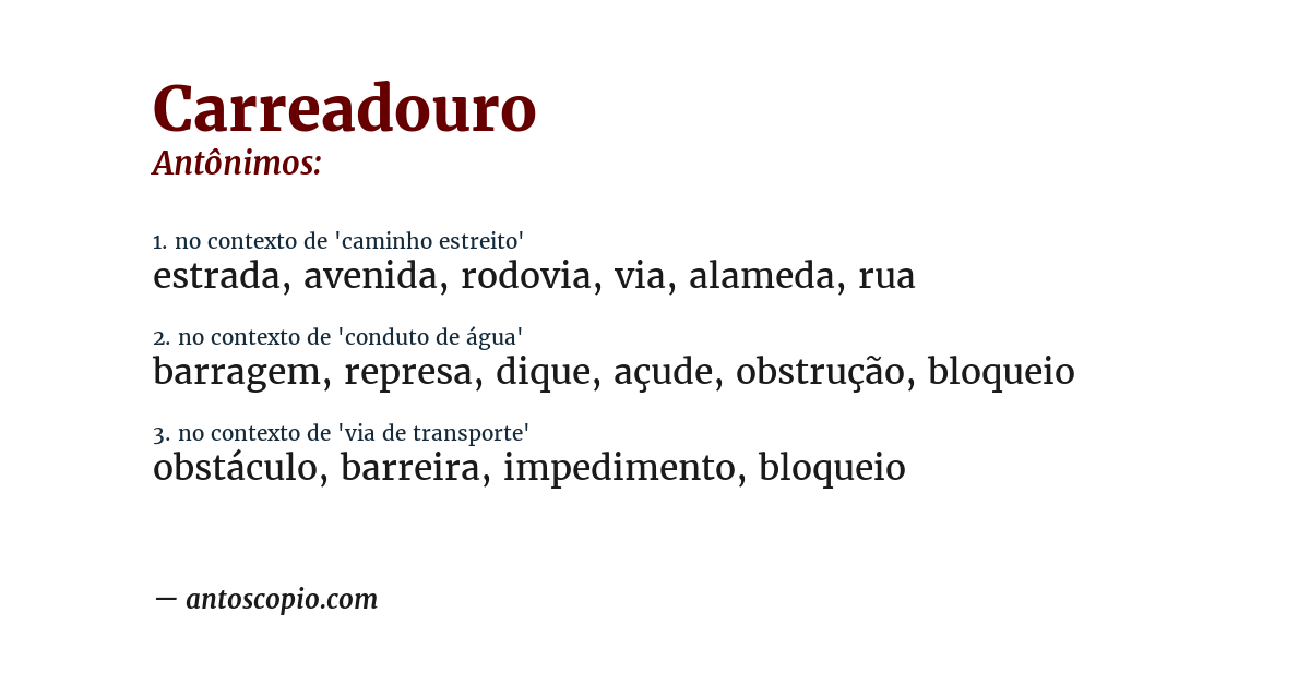 Antônimo de carreadouro