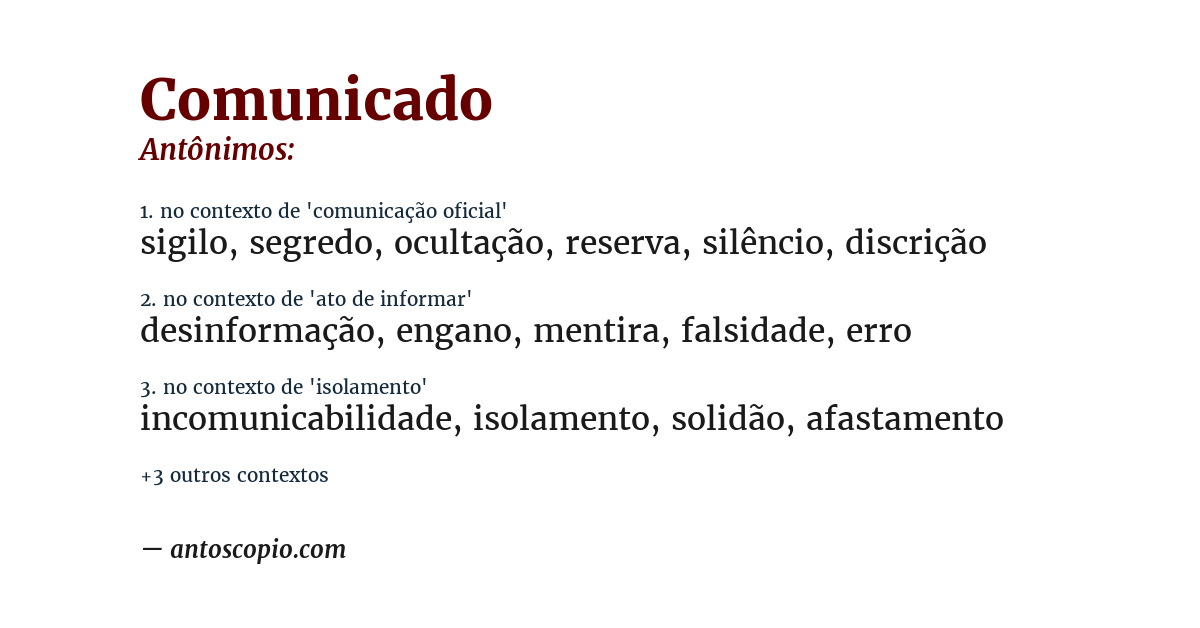 Antônimo de comunicado
