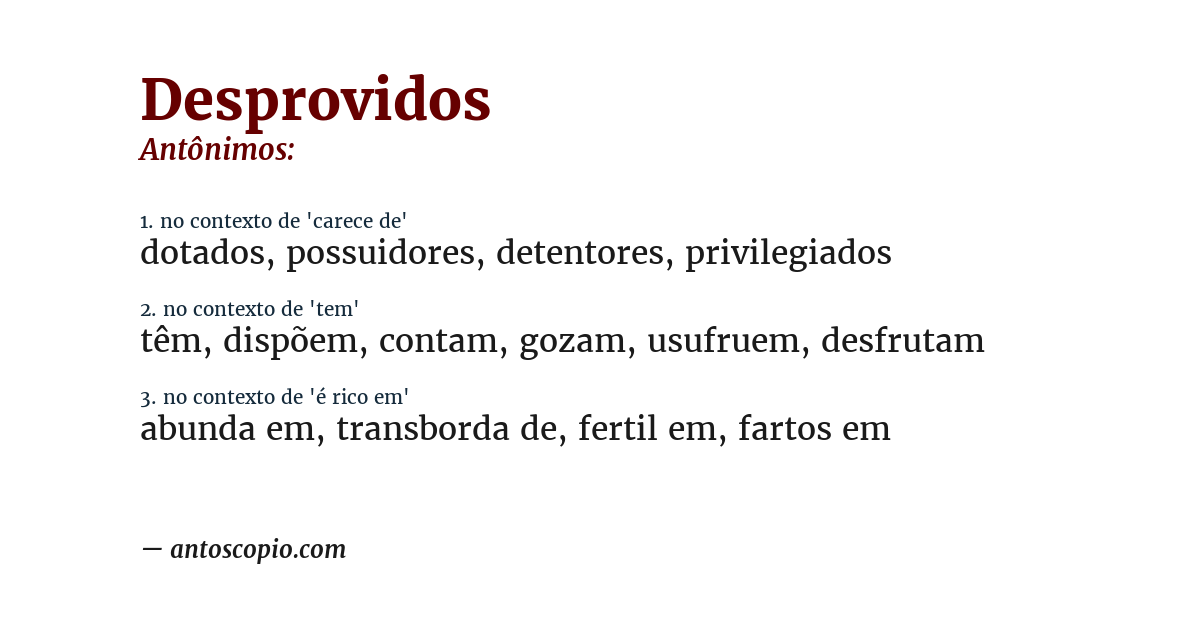 Antônimo de desprovidos