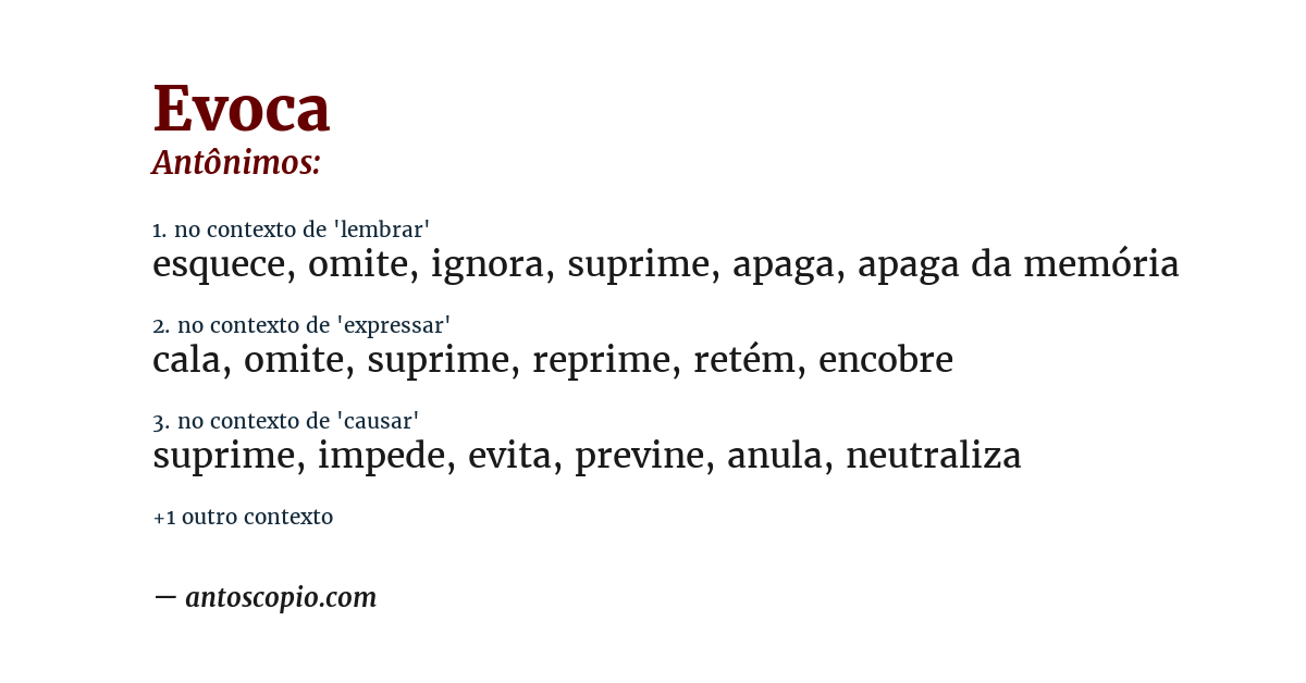 Antônimo de evoca