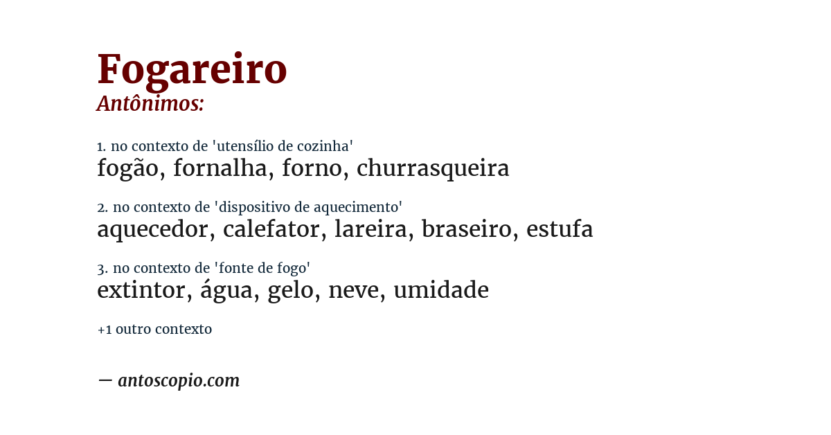 Antônimo de fogareiro