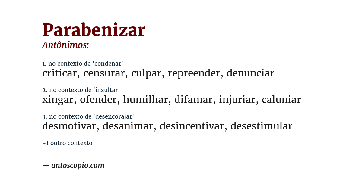 Antônimo de parabenizar