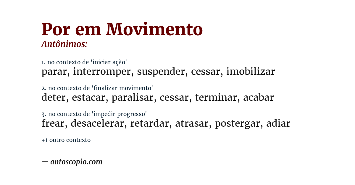 Antônimo de por em movimento
