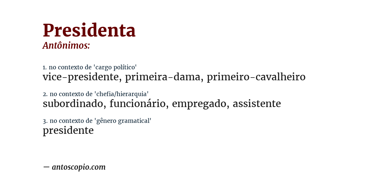 Antônimo de presidenta