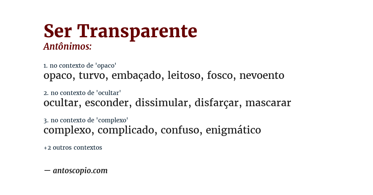 Antônimo de ser transparente