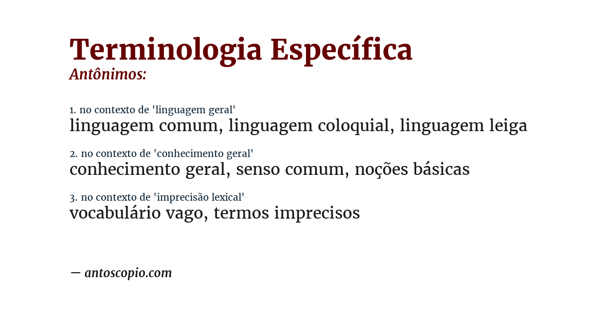 Antônimo de terminologia específica