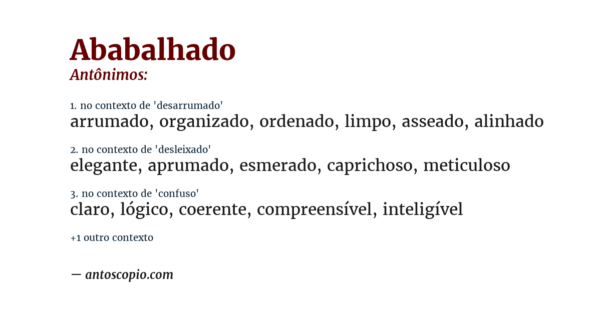 Antônimo de ababalhado