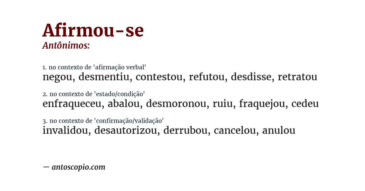 Antônimo de afirmou-se