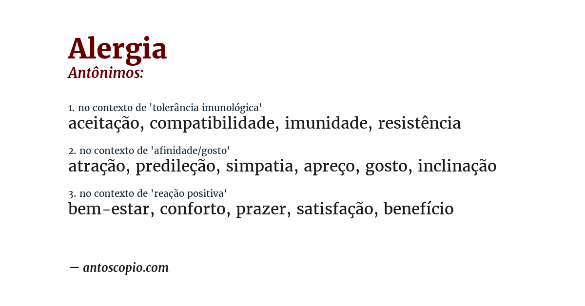 Antônimo de alergia