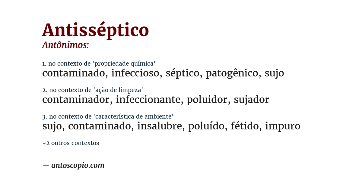 Antônimo de antisséptico
