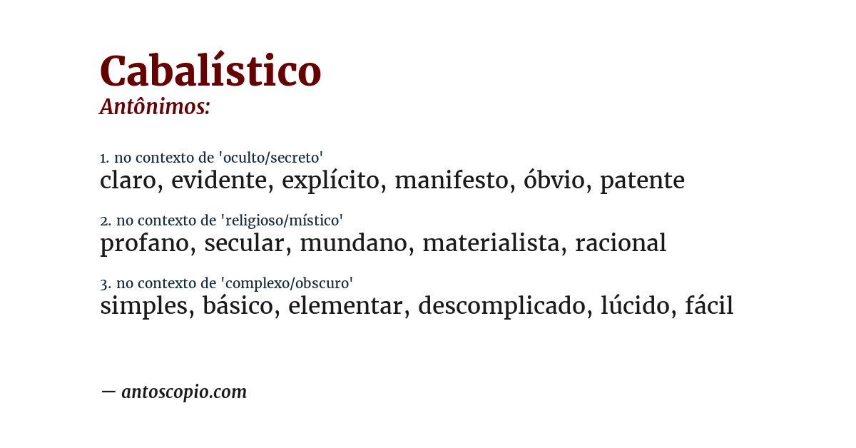 Antônimo de cabalístico