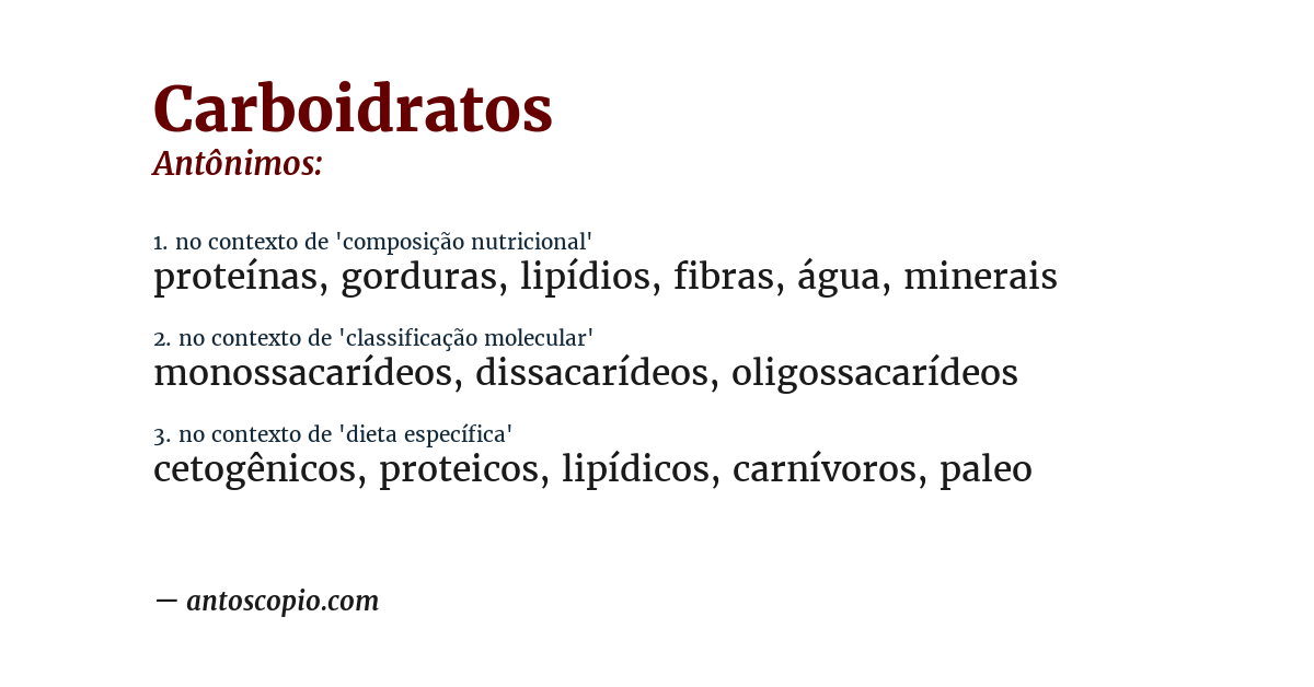 Antônimo de carboidratos