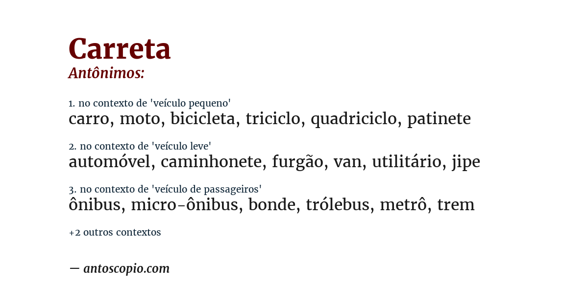 Antônimo de carreta