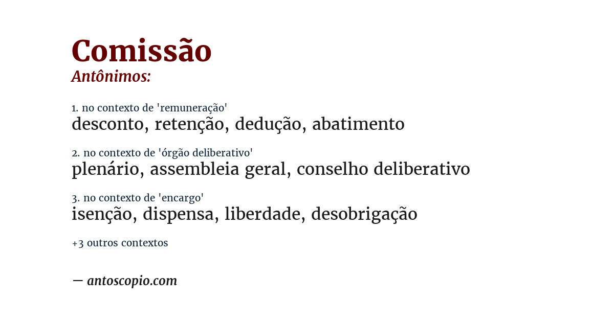 Antônimo de comissão