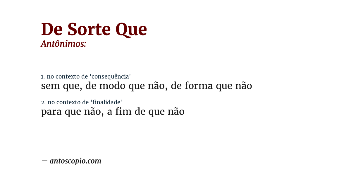 Antônimo de de sorte que