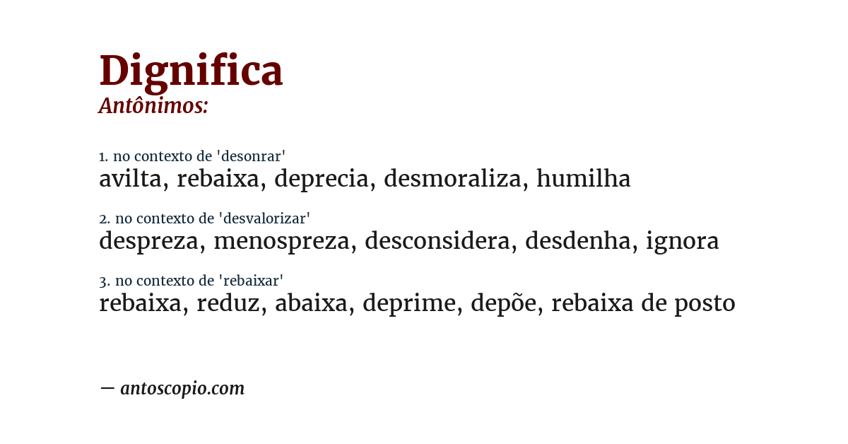 Antônimo de dignifica