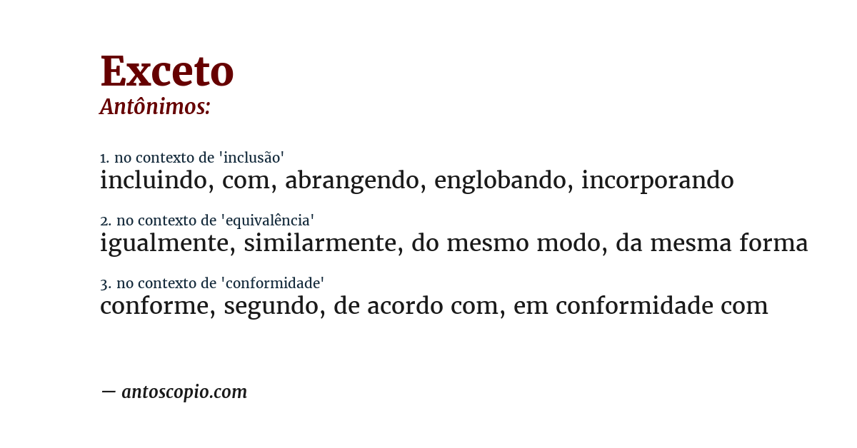 Antônimo de exceto