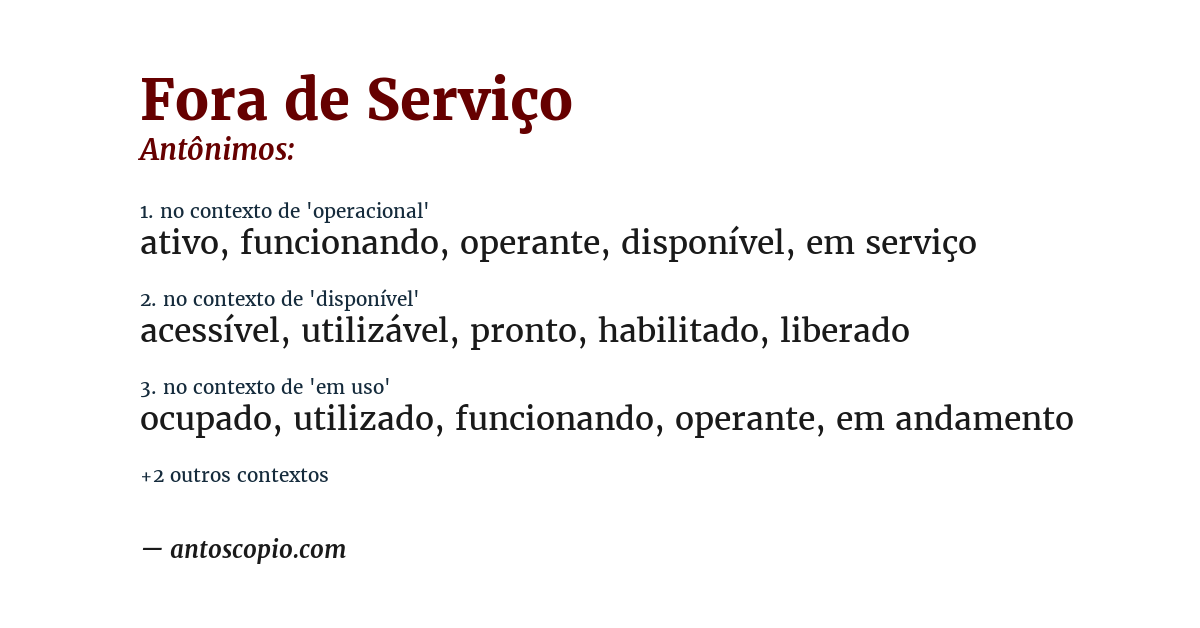 Antônimo de fora de serviço