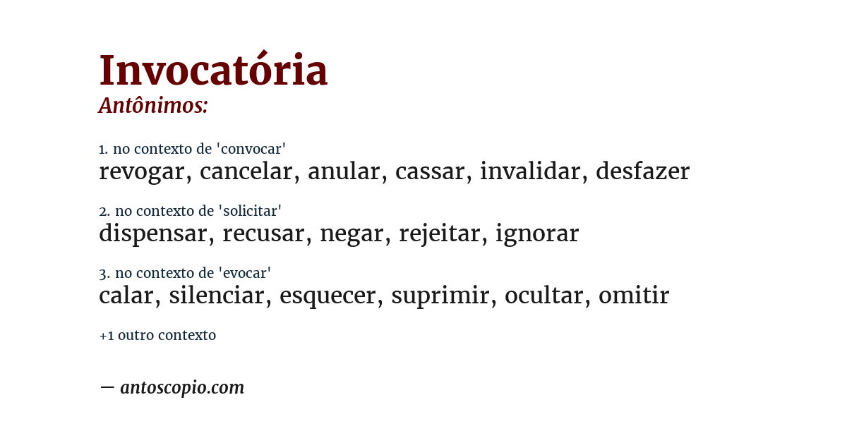 Antônimo de invocatória