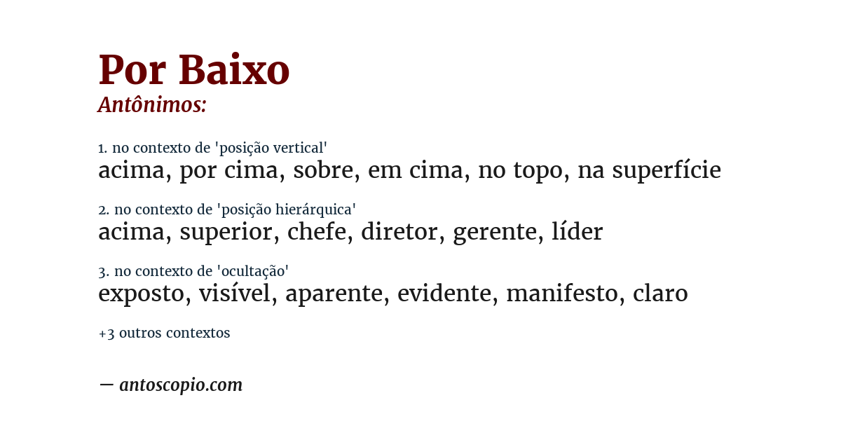 Antônimo de por baixo