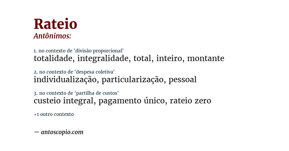 Antônimo de rateio