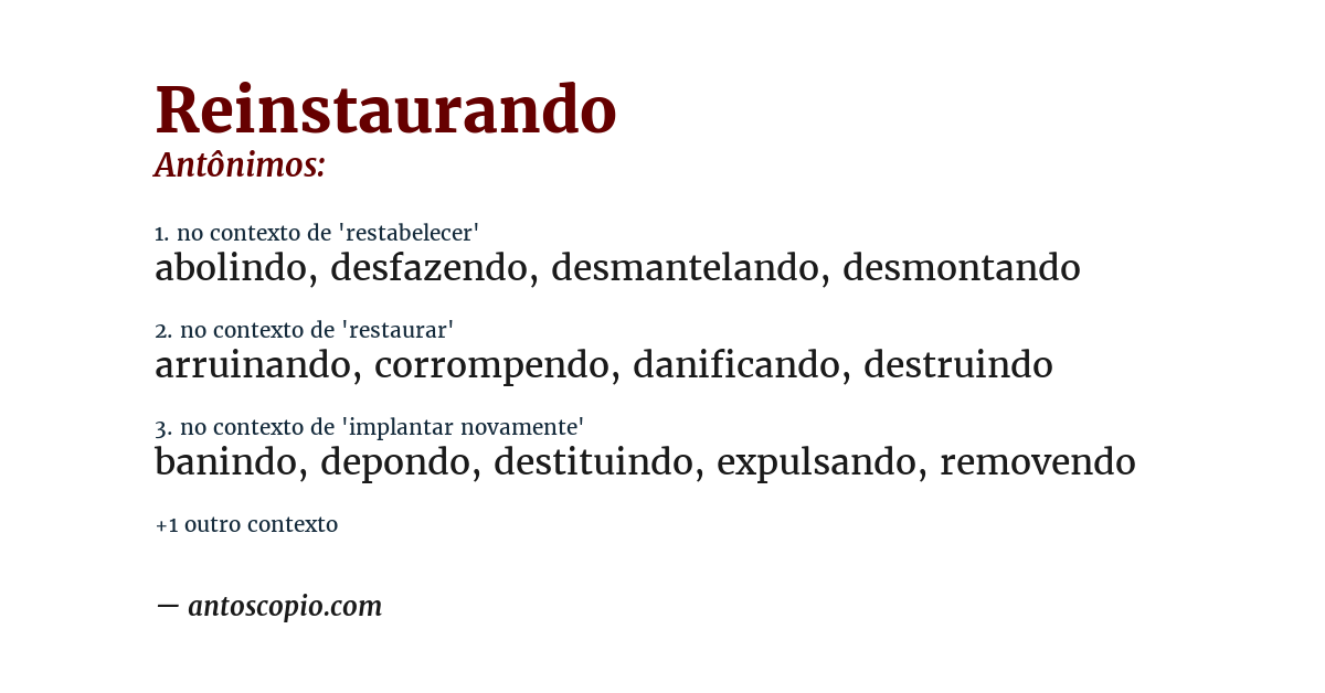 Antônimo de reinstaurando