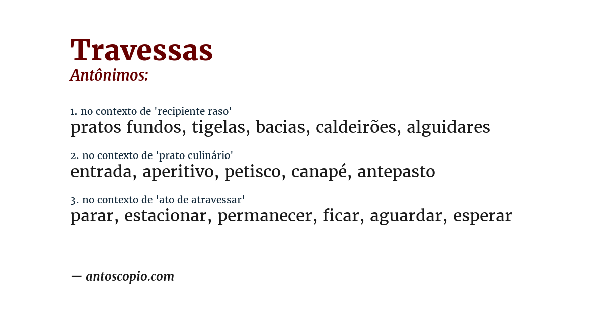 Antônimo de travessas