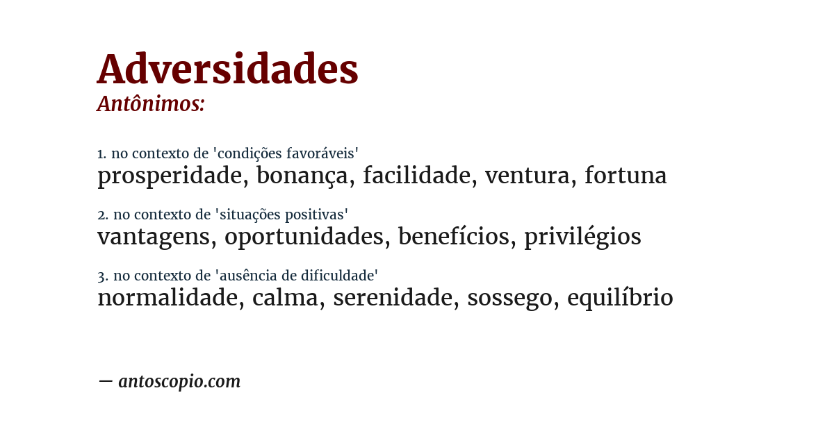 Antônimo de adversidades