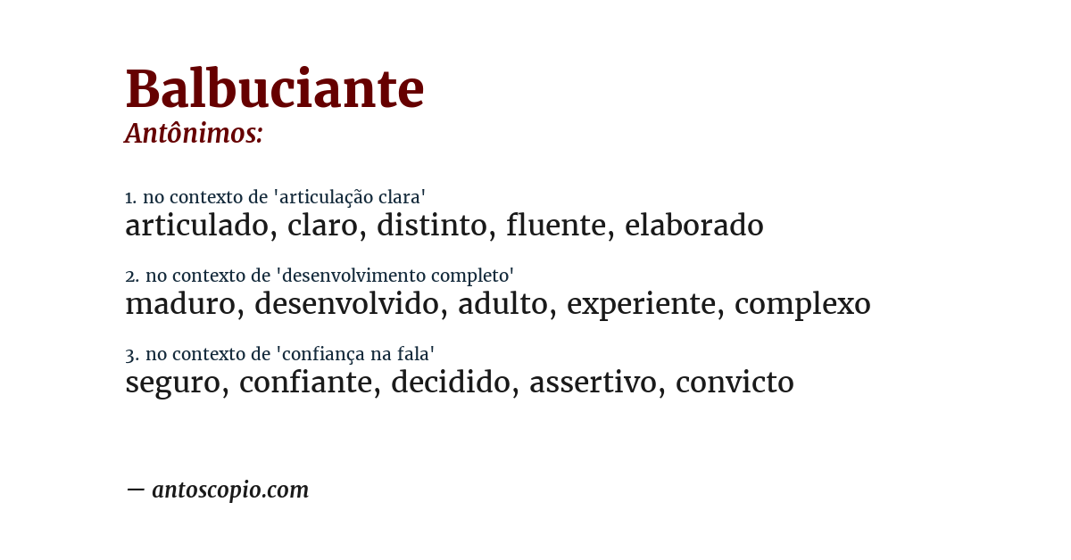 Antônimo de balbuciante