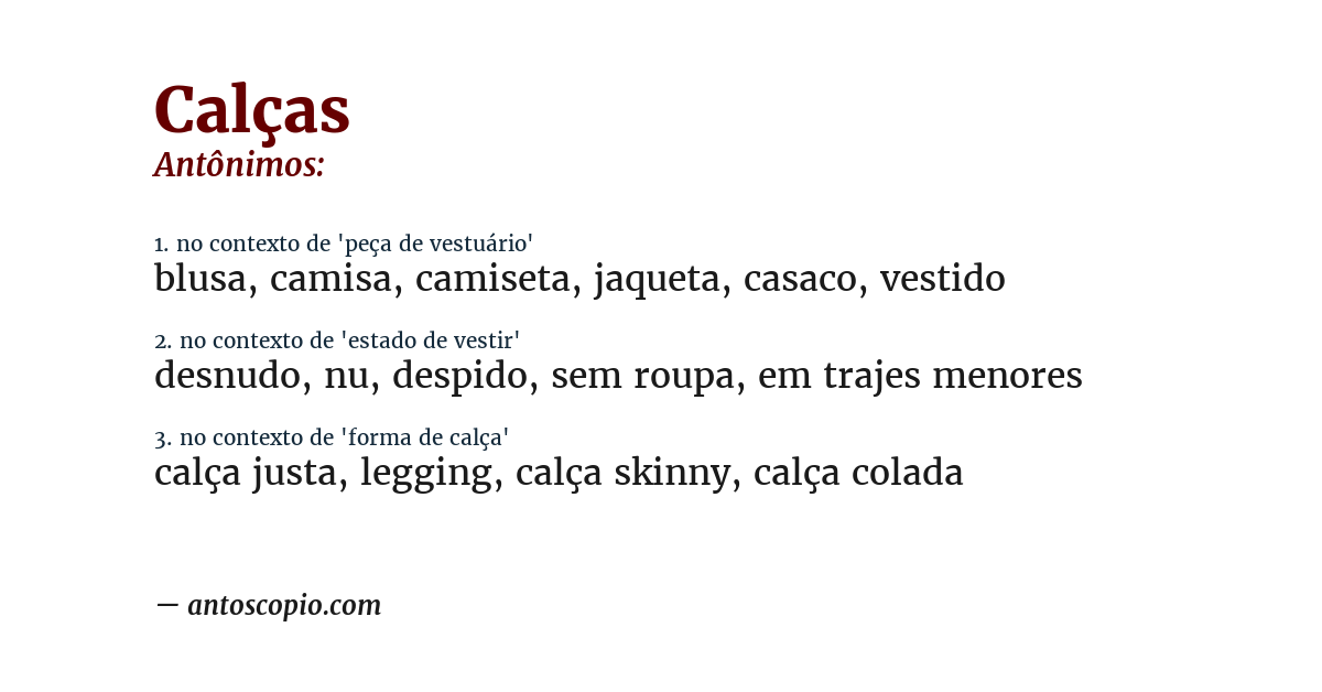 Antônimo de calças