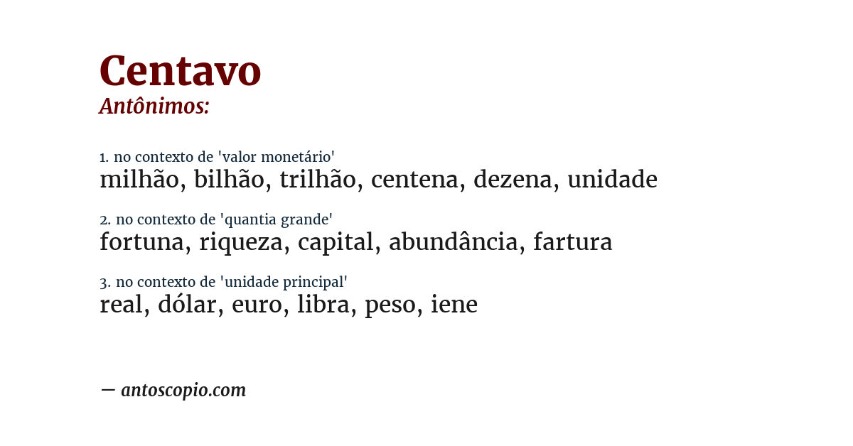 Antônimo de centavo
