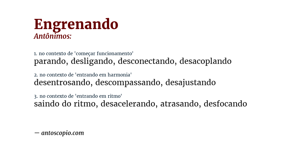 Antônimo de engrenando