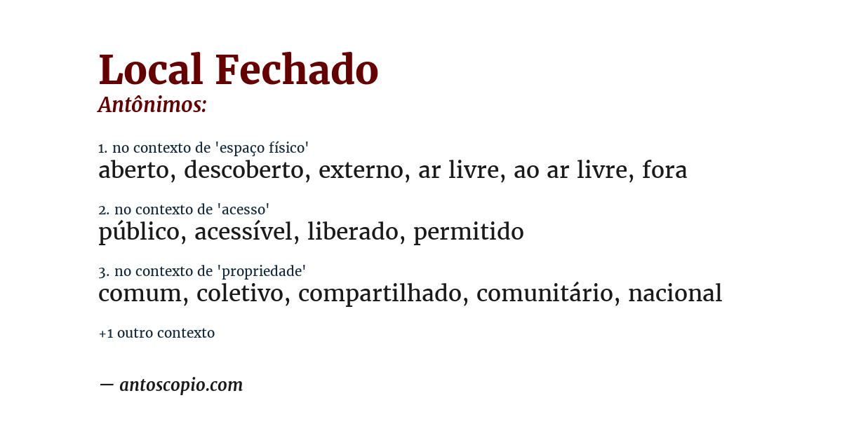 Antônimo de local fechado