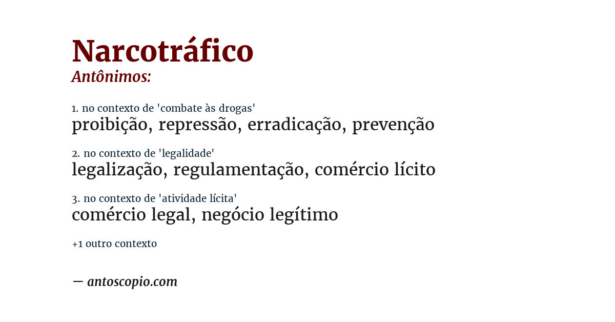 Antônimo de narcotráfico