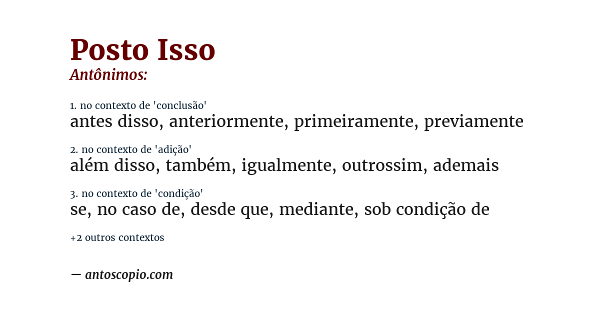 Antônimo de posto isso