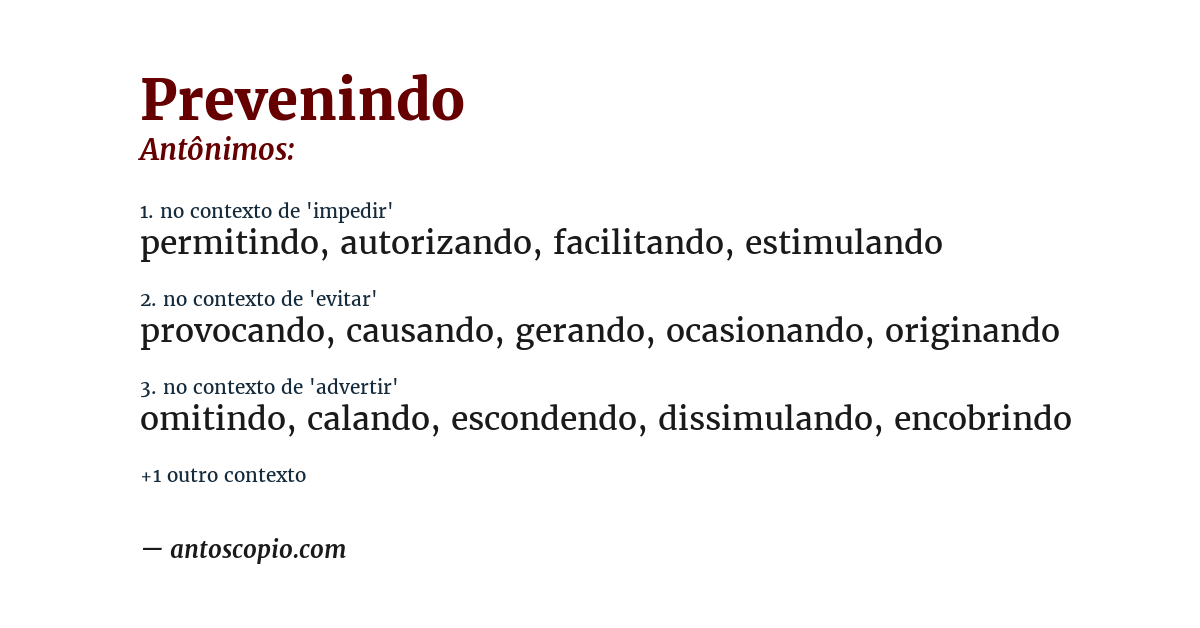 Antônimo de prevenindo