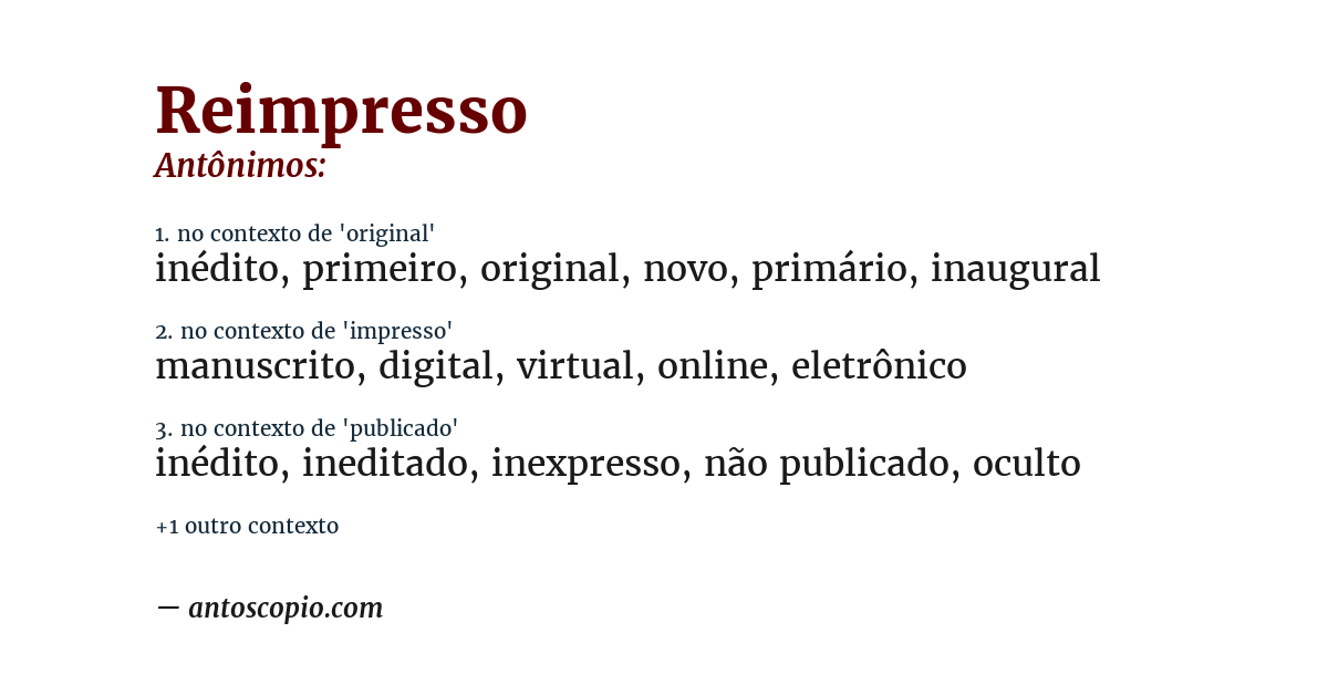 Antônimo de reimpresso