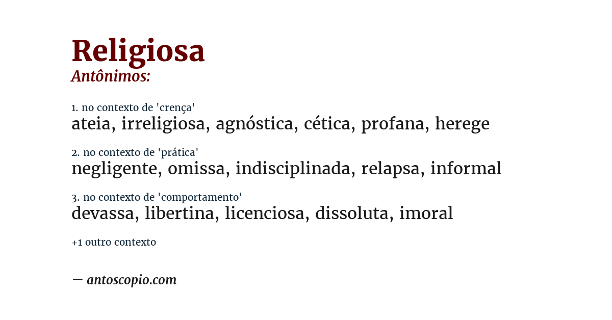 Antônimo de religiosa