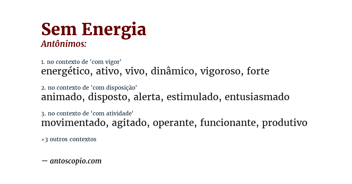 Antônimo de sem energia