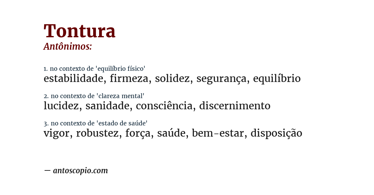 Antônimo de tontura