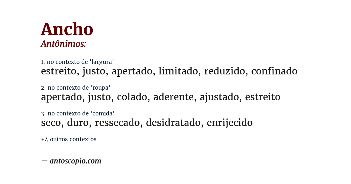 Antônimo de ancho
