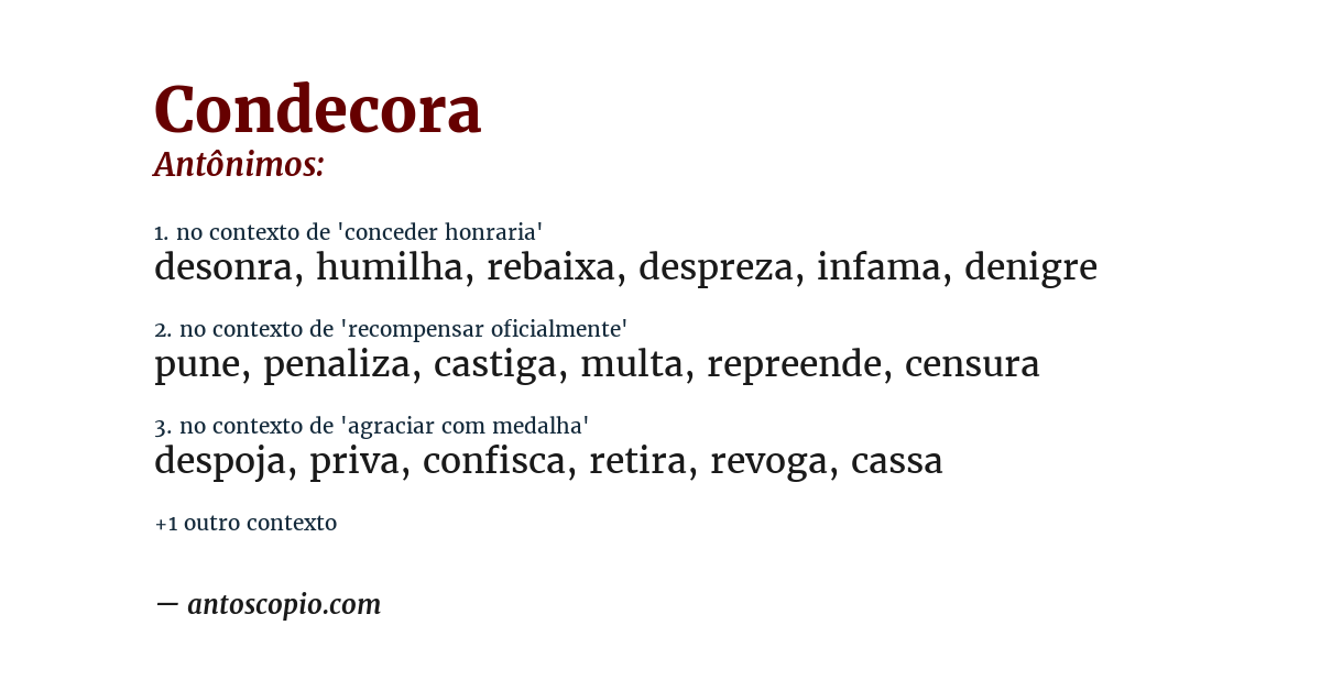 Antônimo de condecora