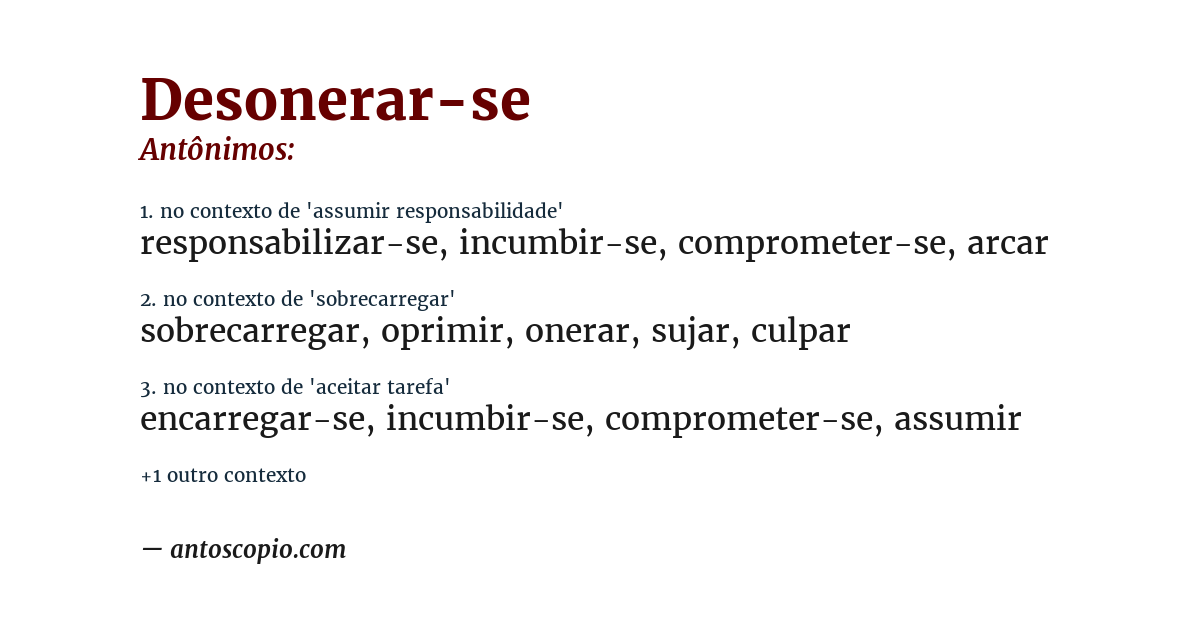 Antônimo de desonerar-se