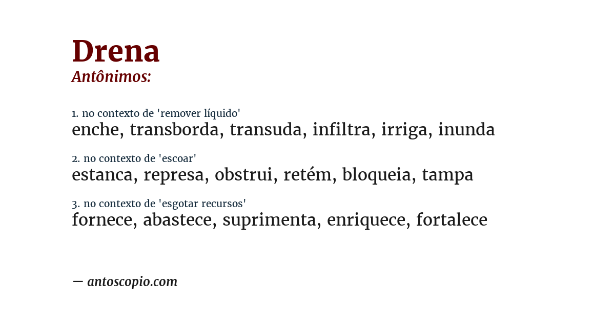 Antônimo de drena