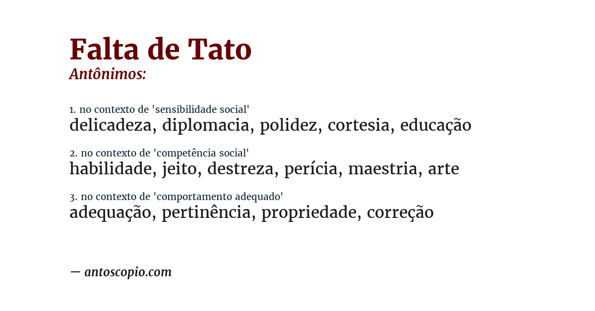 Antônimo de falta de tato