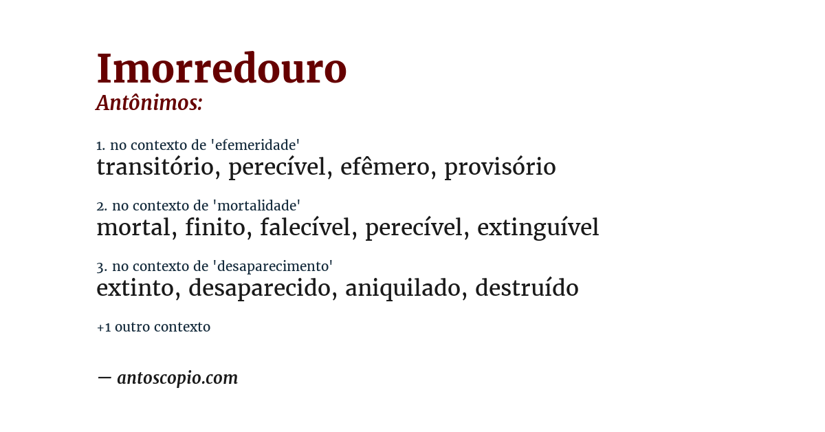 Antônimo de imorredouro