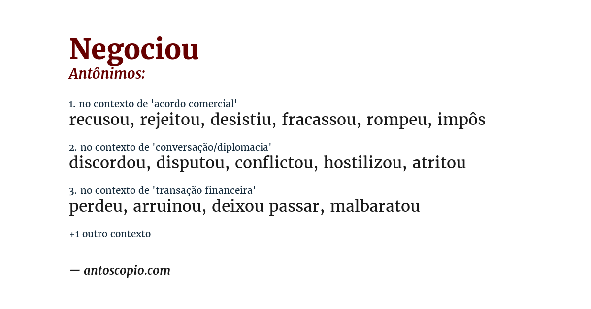 Antônimo de negociou