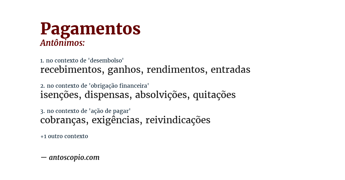 Antônimo de pagamentos