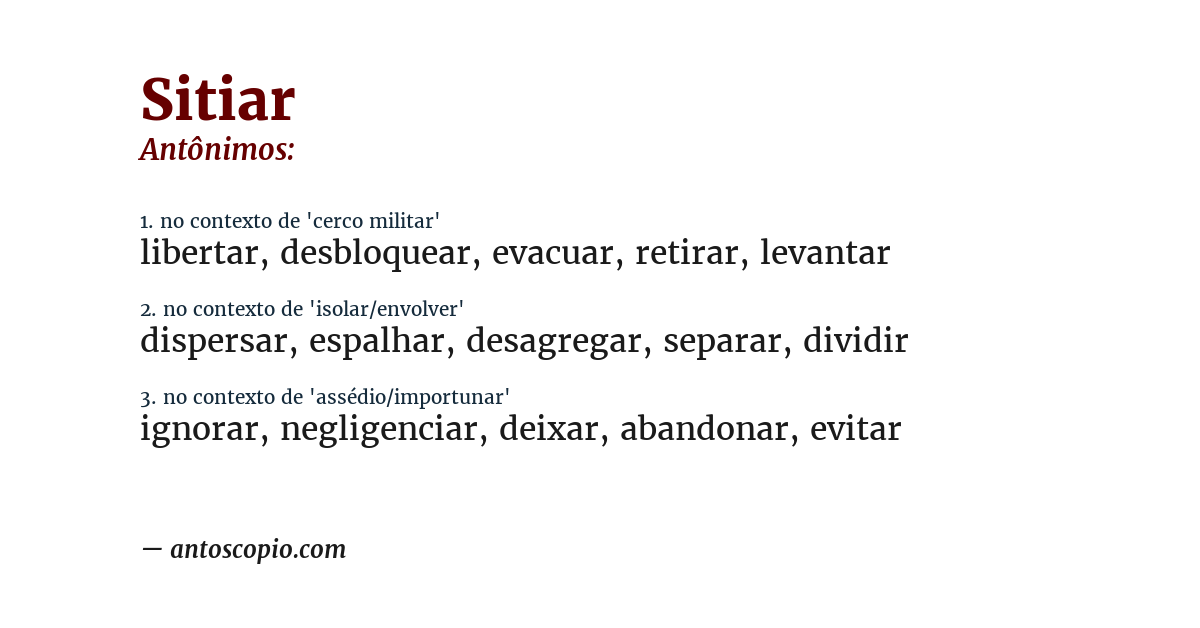 Antônimo de sitiar